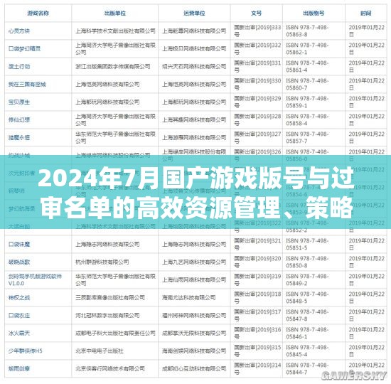 2024年7月国产游戏版号与过审名单的高效资源管理、策略性使用及价值最大化路径