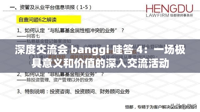 深度交流会 banggi 哇答 4：一场极具意义和价值的深入交流活动