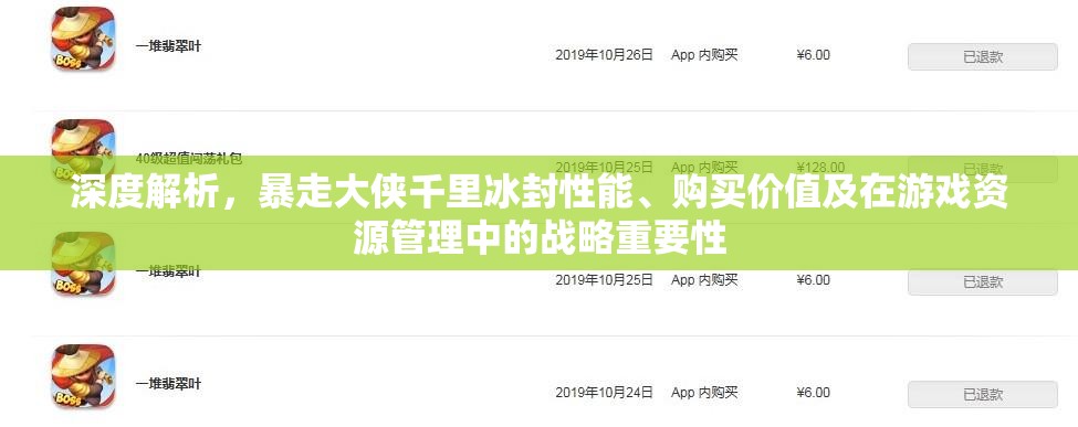 深度解析，暴走大侠千里冰封性能、购买价值及在游戏资源管理中的战略重要性