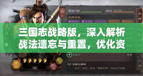 三国志战略版，深入解析战法遗忘与重置，优化资源管理实现高效利用避免浪费