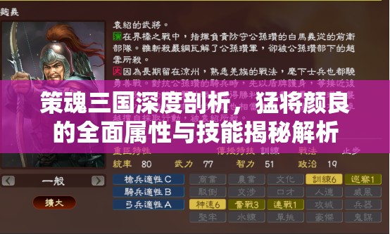 策魂三国深度剖析，猛将颜良的全面属性与技能揭秘解析