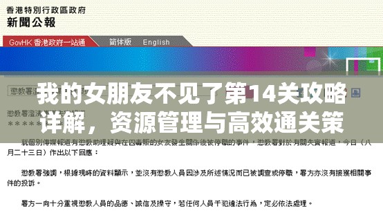 我的女朋友不见了第14关攻略详解，资源管理与高效通关策略的重要性