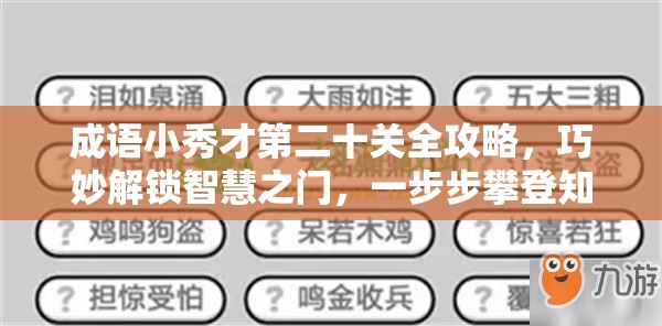 成语小秀才第二十关全攻略，巧妙解锁智慧之门，一步步攀登知识高峰