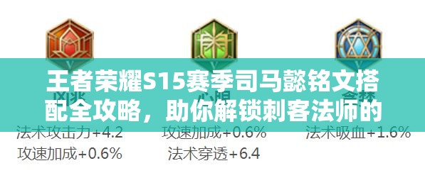 王者荣耀S15赛季司马懿铭文搭配全攻略，助你解锁刺客法师的极致输出潜能