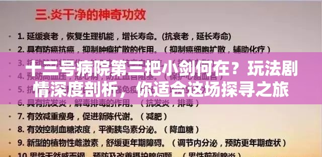 十三号病院第三把小剑何在？玩法剧情深度剖析，你适合这场探寻之旅吗？