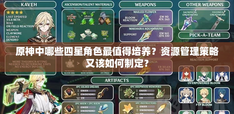 原神中哪些四星角色最值得培养？资源管理策略又该如何制定？