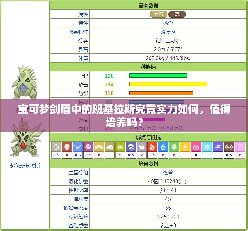 宝可梦剑盾中的班基拉斯究竟实力如何，值得培养吗？